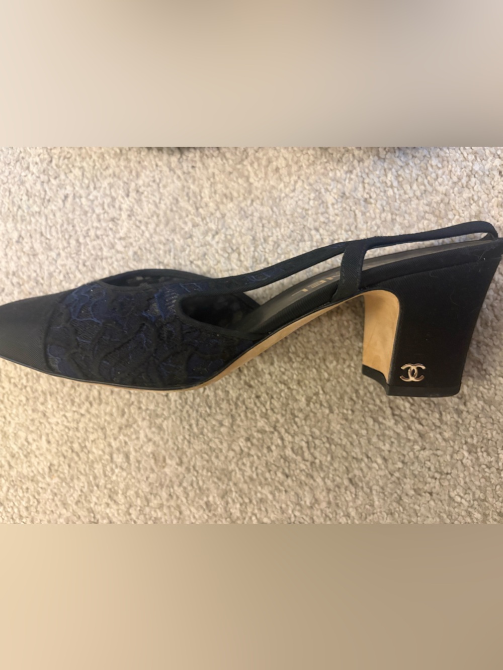 CHANEL Black Lace Slingback Block Heel Pumps | Size 39 | Made in Italy